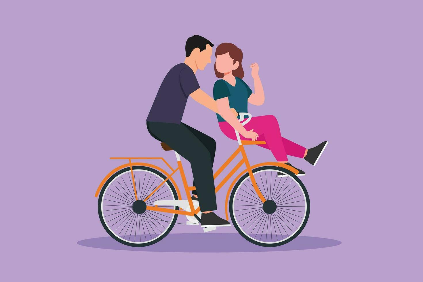 Character flat drawing cute romantic couple on date riding bicycle. Young man and woman in love. Happy married couple cycling together. Lovely relationship concept. Cartoon design vector illustration