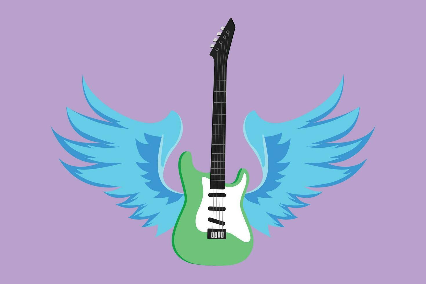 gráfico plano diseño dibujo de eléctrico guitarra con alas. Clásico etiqueta, símbolo, logotipo guitarra para musical actuación. rock firmar, gesto para música festival logo. dibujos animados estilo vector ilustración
