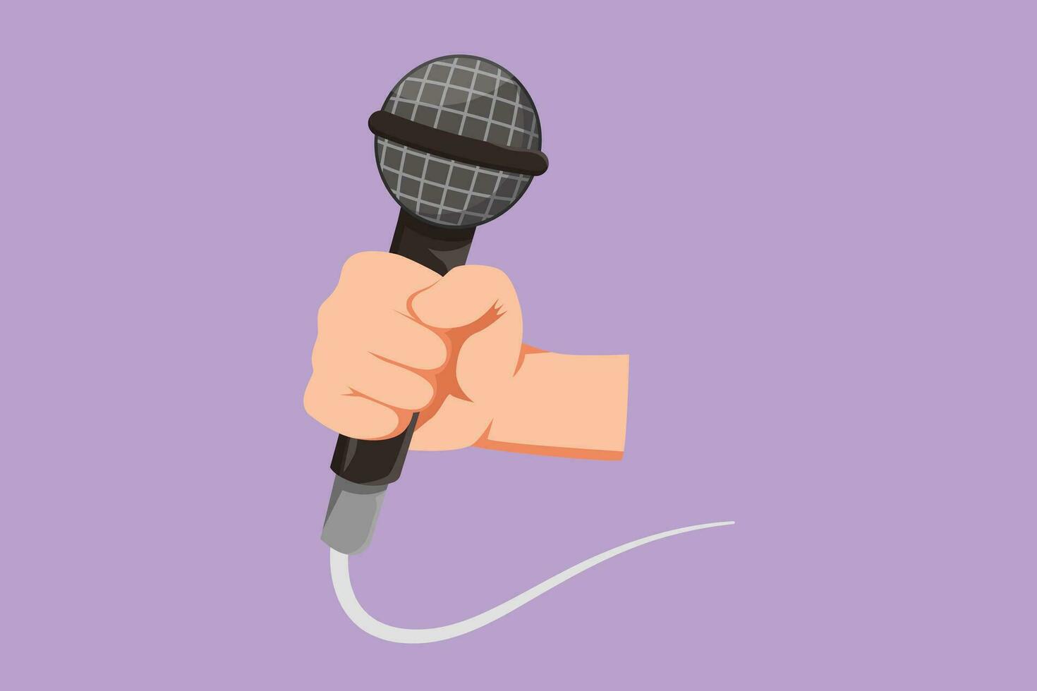 Character flat drawing karaoke man sings song with microphone. Singer holding microphone in his hand at karaoke singer sing a song. Mic equipment for music festival. Cartoon design vector illustration