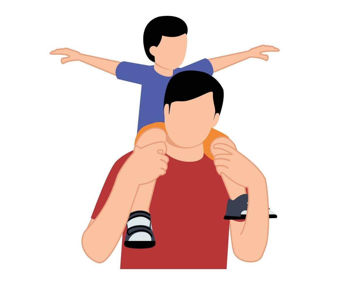 father carrying his son on his soulders or happy fathers day vector