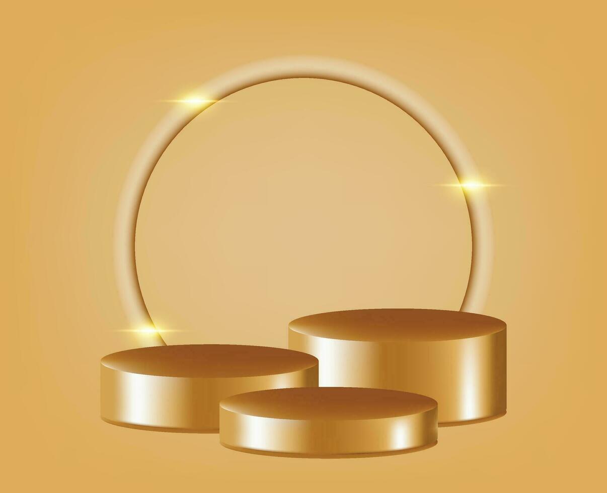 3d realistic gold podium display vector