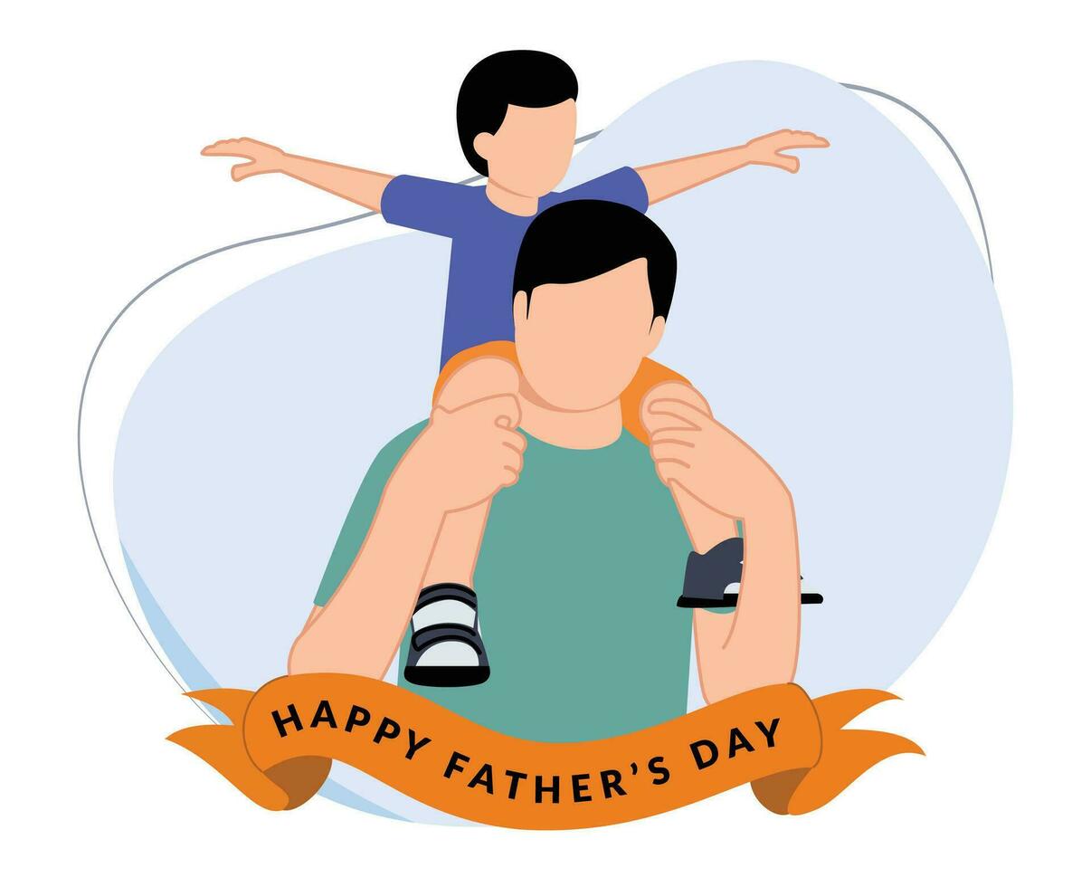 father carrying his son on his soulders or happy father's day vector