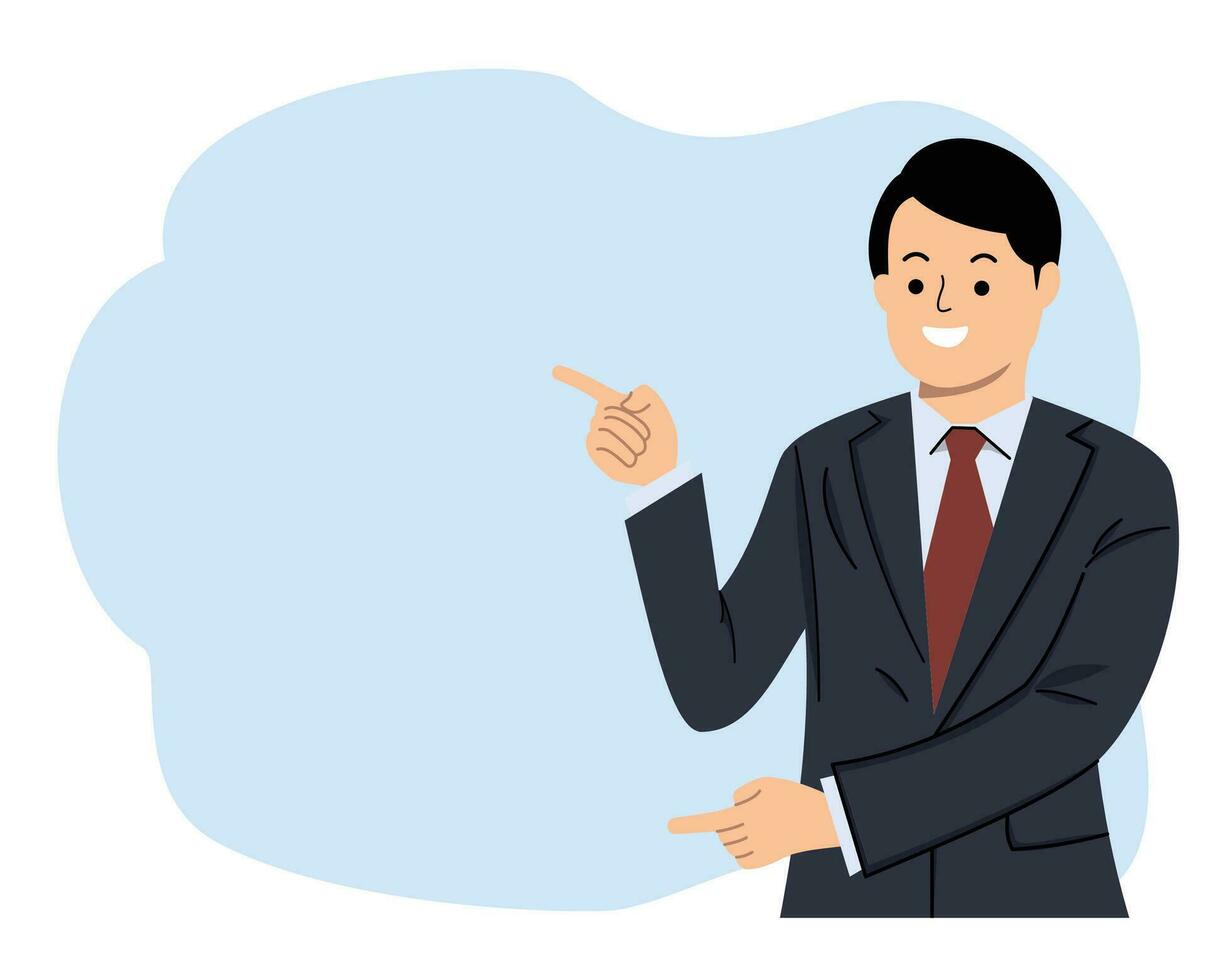 smiling businessman showing pointing finger to blank space vector
