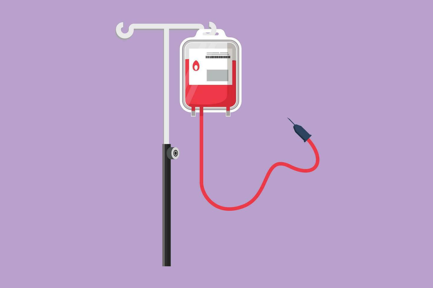 Character flat drawing blood bag with infusion pole logo, IV bag in trendy flat style. Infuse icon. Blood bag equipment for medicine, clinic and health care symbol. Cartoon design vector illustration