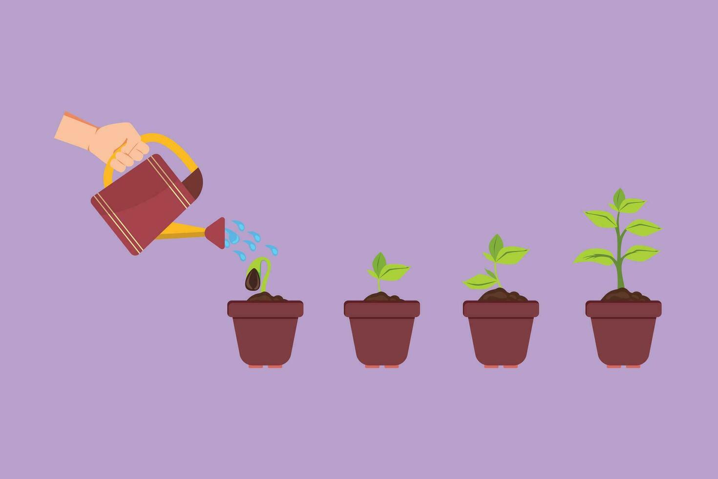 Graphic flat design drawing hand with can watering plant at garden logo, icon, label, symbol. Earth day save environment concept. Growing seedling forester planting. Cartoon style vector illustration