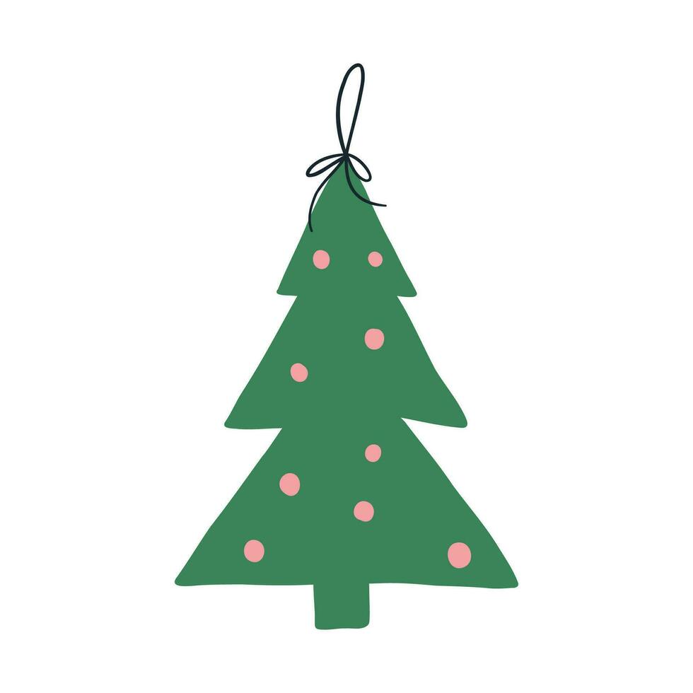 Christmas tree ornament in shape of fir tree, cartoon flat vector illustration isolated on white background. Hand drawn retro bauble for Christmas holiday decoration.