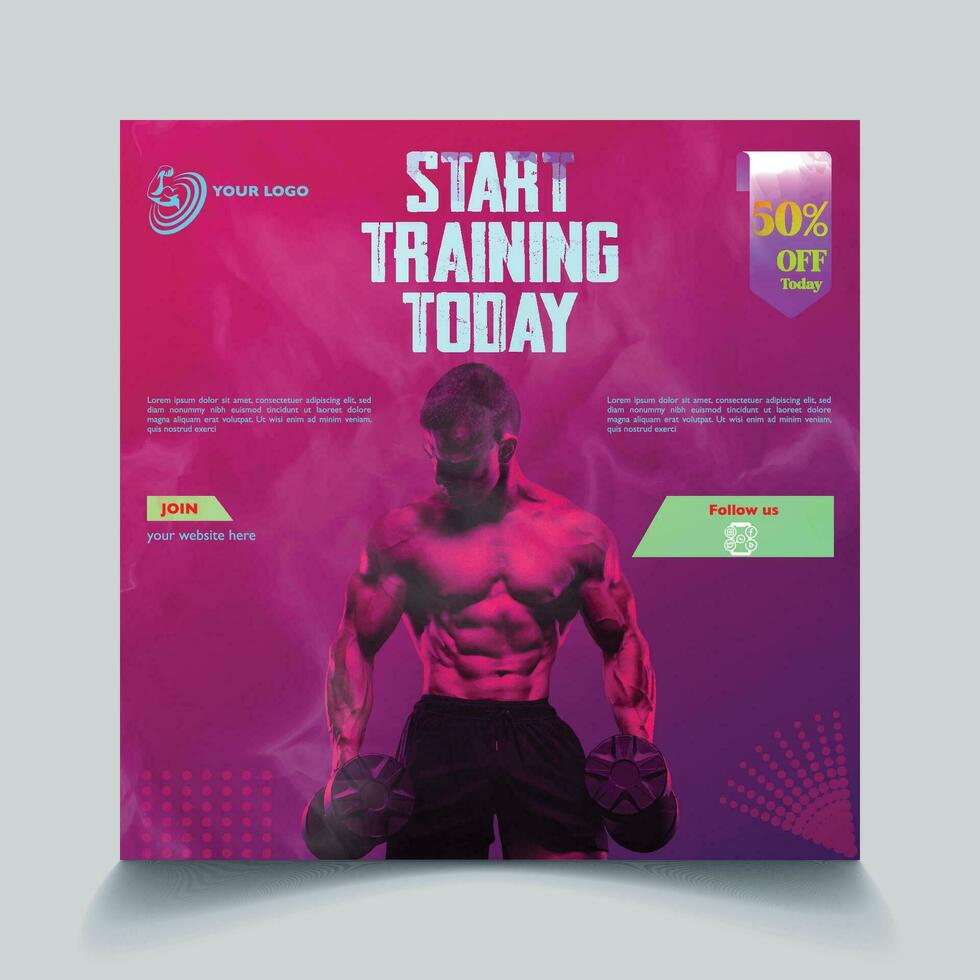 Digital fitness business marketing social media post template vector