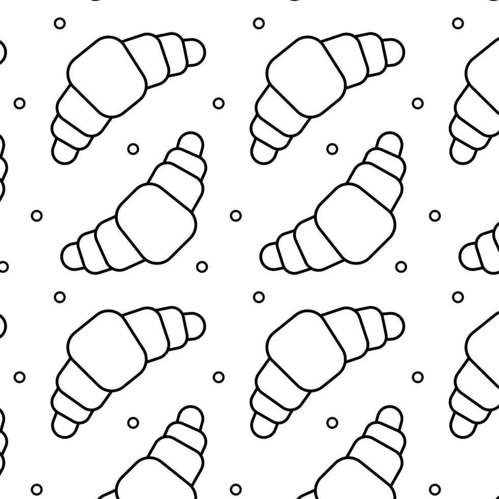 Seamless icon croissant pattern. Sweet pastries, dessert. Print for decoration of street cafe, coffee shops, bakery. For fabrics, textiles, wallpaper. Logo design templates. Vector illustration