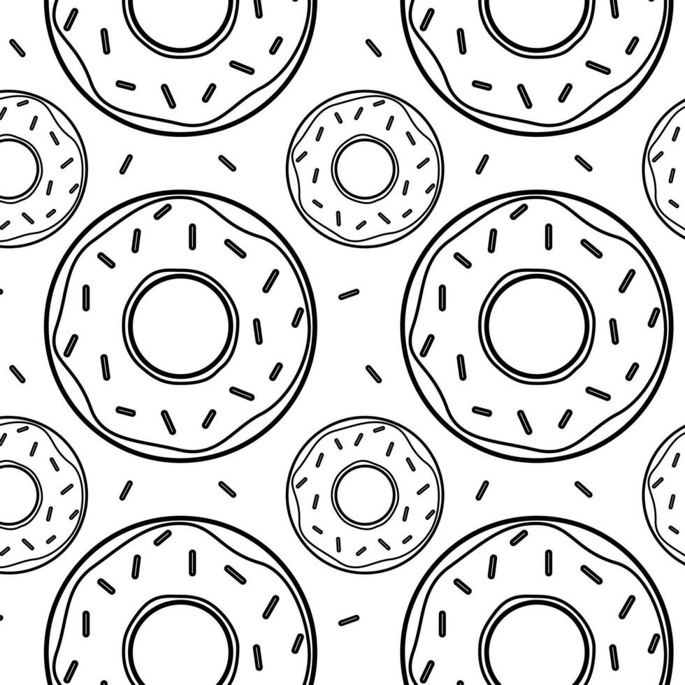 Seamless icon donut pattern. Sweet Dessert. Print for banners, design, decoration of street cafe, coffee shops, bakery. For fabrics, textiles, wallpaper. Logo design templates. Vector illustration