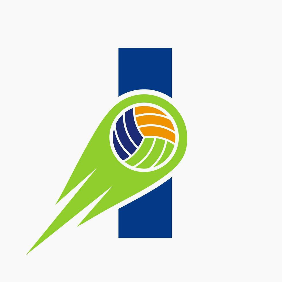 letra yo vóleibol logo concepto con Moviente voleo pelota icono. vóleibol Deportes logotipo modelo vector