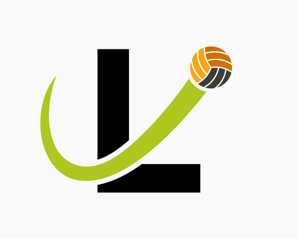 letra l vóleibol logo concepto con Moviente voleo pelota icono. vóleibol Deportes logotipo modelo vector