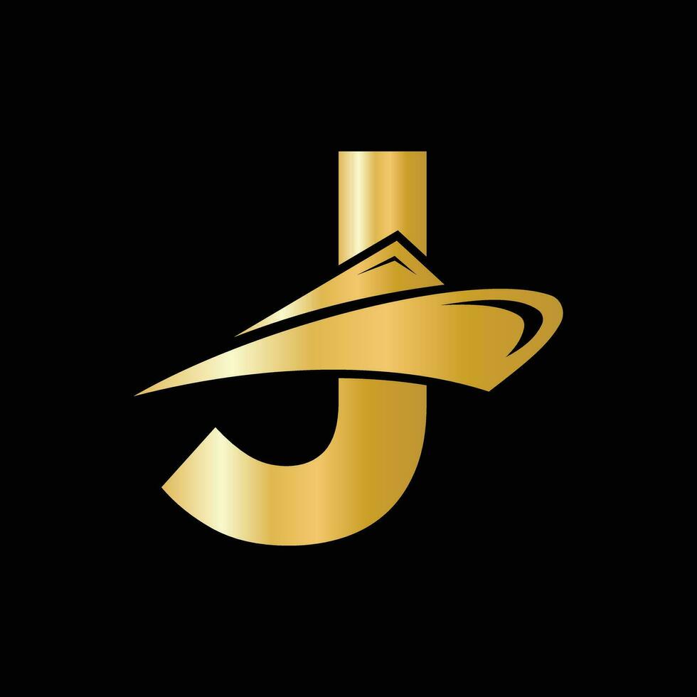 Letter J Cruise Ship Logo Boat Icon. Yacht Symbol, Marine Logotype Vector Template