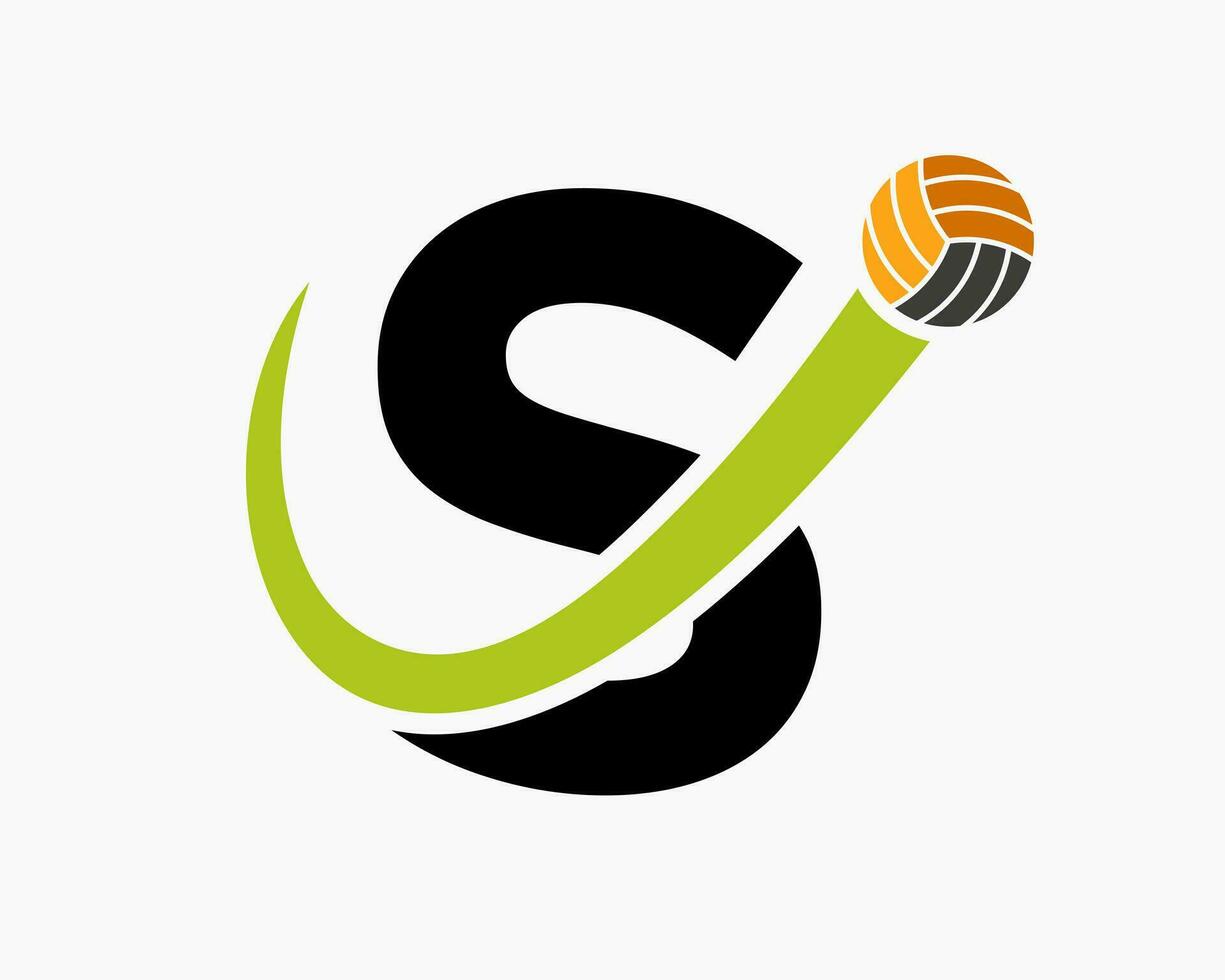 letra s vóleibol logo concepto con Moviente voleo pelota icono. vóleibol Deportes logotipo modelo vector