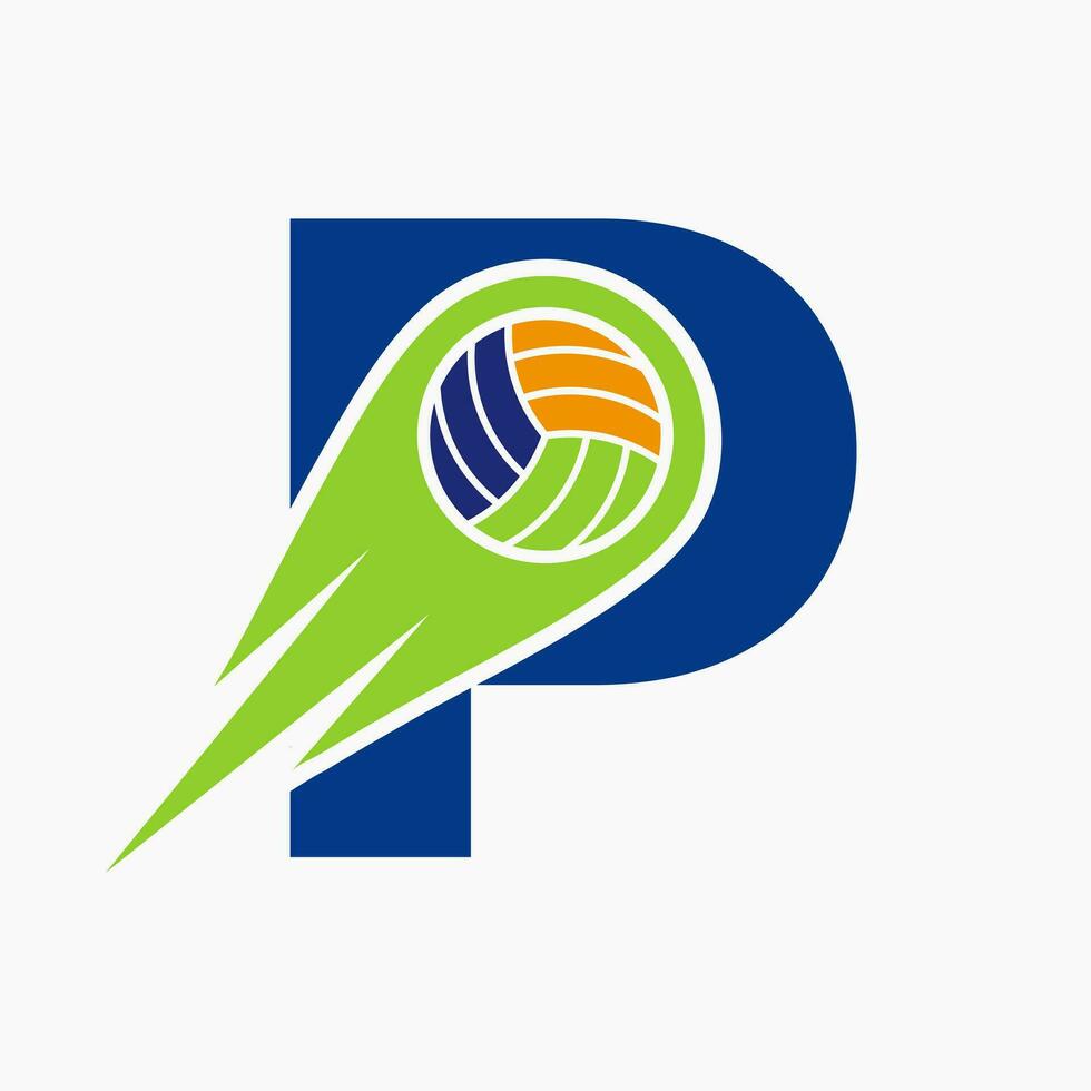 letra pags vóleibol logo concepto con Moviente voleo pelota icono. vóleibol Deportes logotipo modelo vector