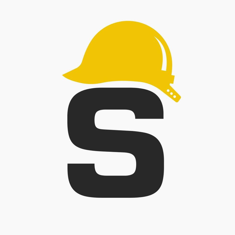 letra s casco construcción logo concepto con la seguridad casco icono. Ingenieria arquitecto logotipo vector