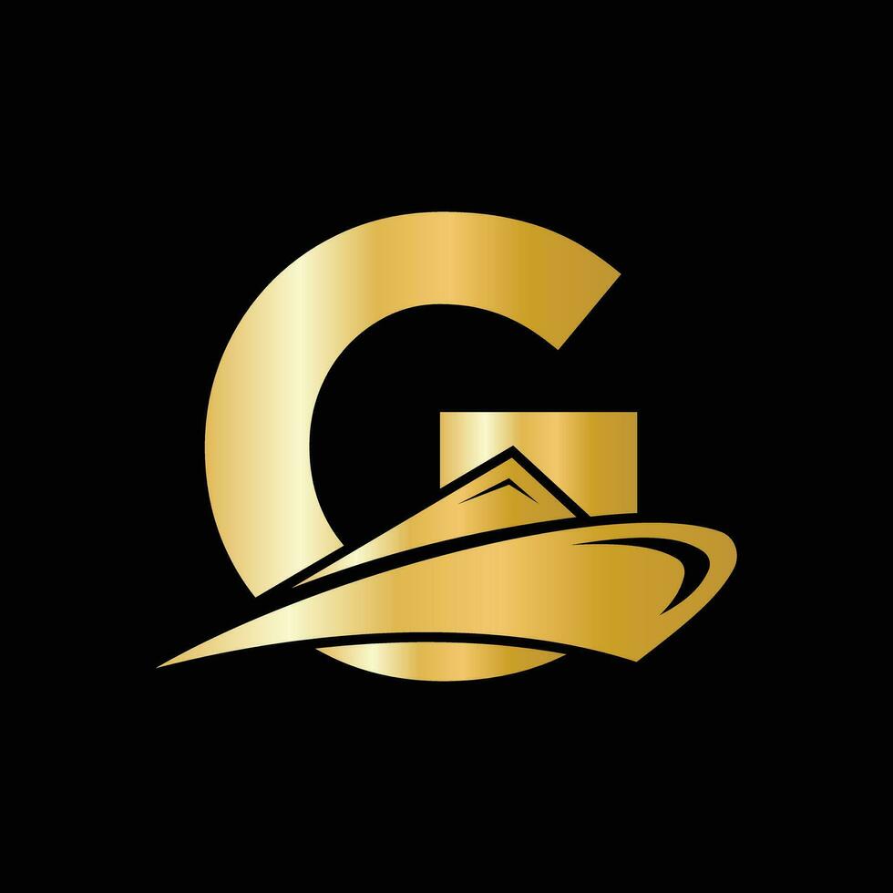 Letter G Cruise Ship Logo Boat Icon. Yacht Symbol, Marine Logotype Vector Template