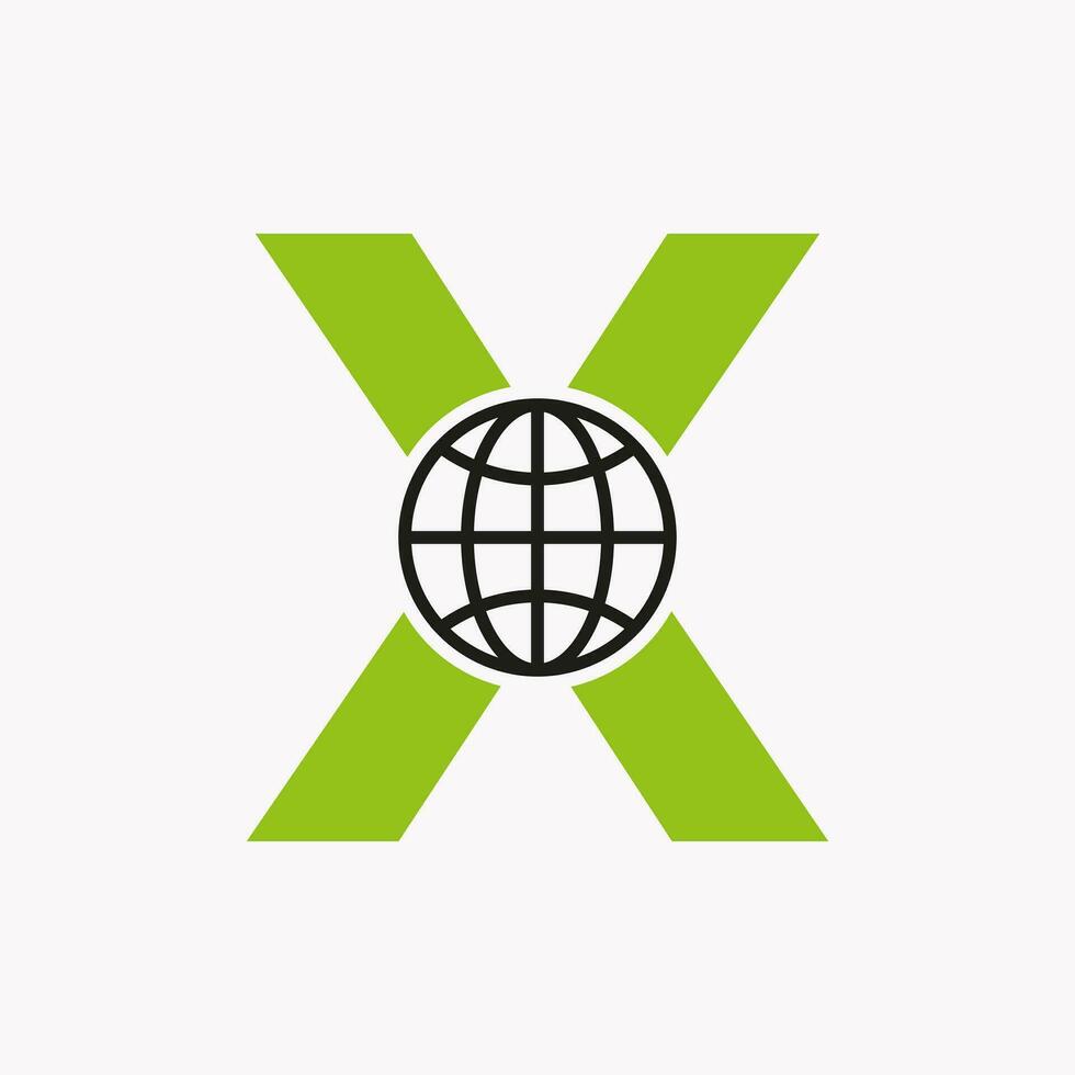 Letter X Global Logo Design. World Logotype Symbol Vector Template