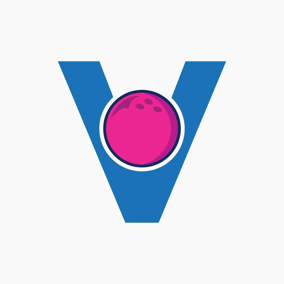 Letter V Bowling Logo. Bowling Ball Symbol With Moving Ball Icon vector