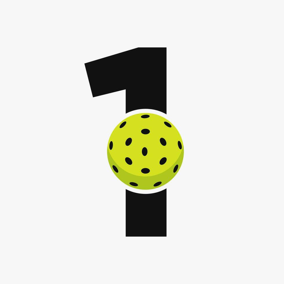Pickleball Logo On Letter 1 Vector Template. Pickle Ball Logotype