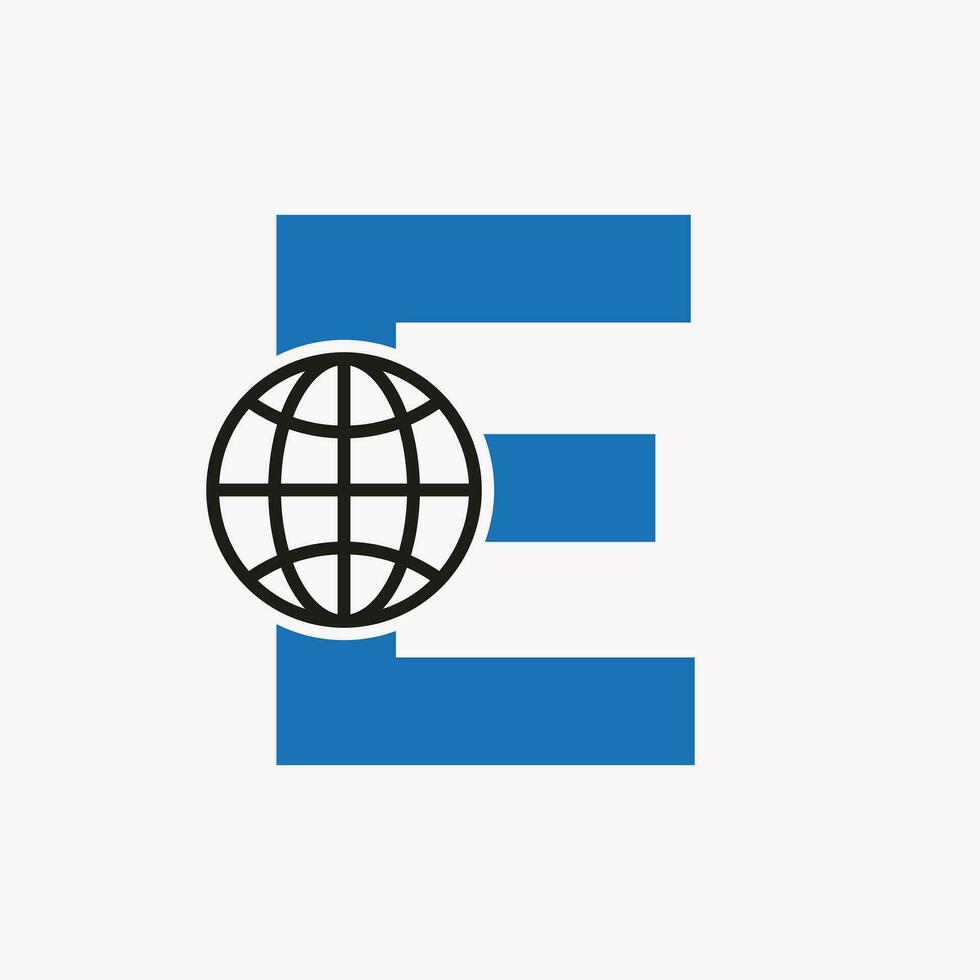 Letter E Global Logo Design. World Logotype Symbol Vector Template