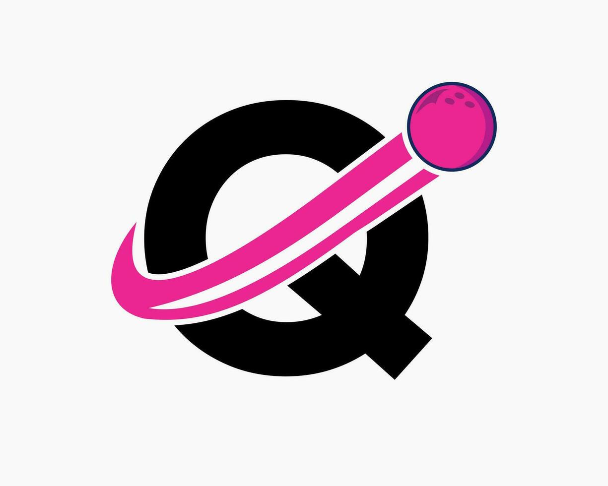 Letter Q Bowling Logo. Bowling Ball Symbol With Moving Ball Icon vector
