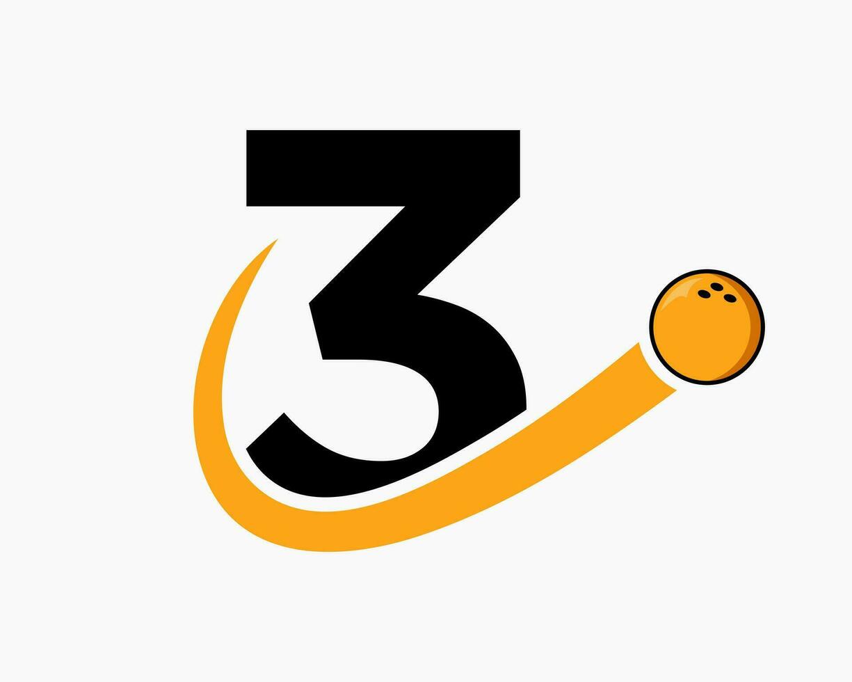 Letter 3 Bowling Logo. Bowling Ball Symbol With Moving Ball Icon vector