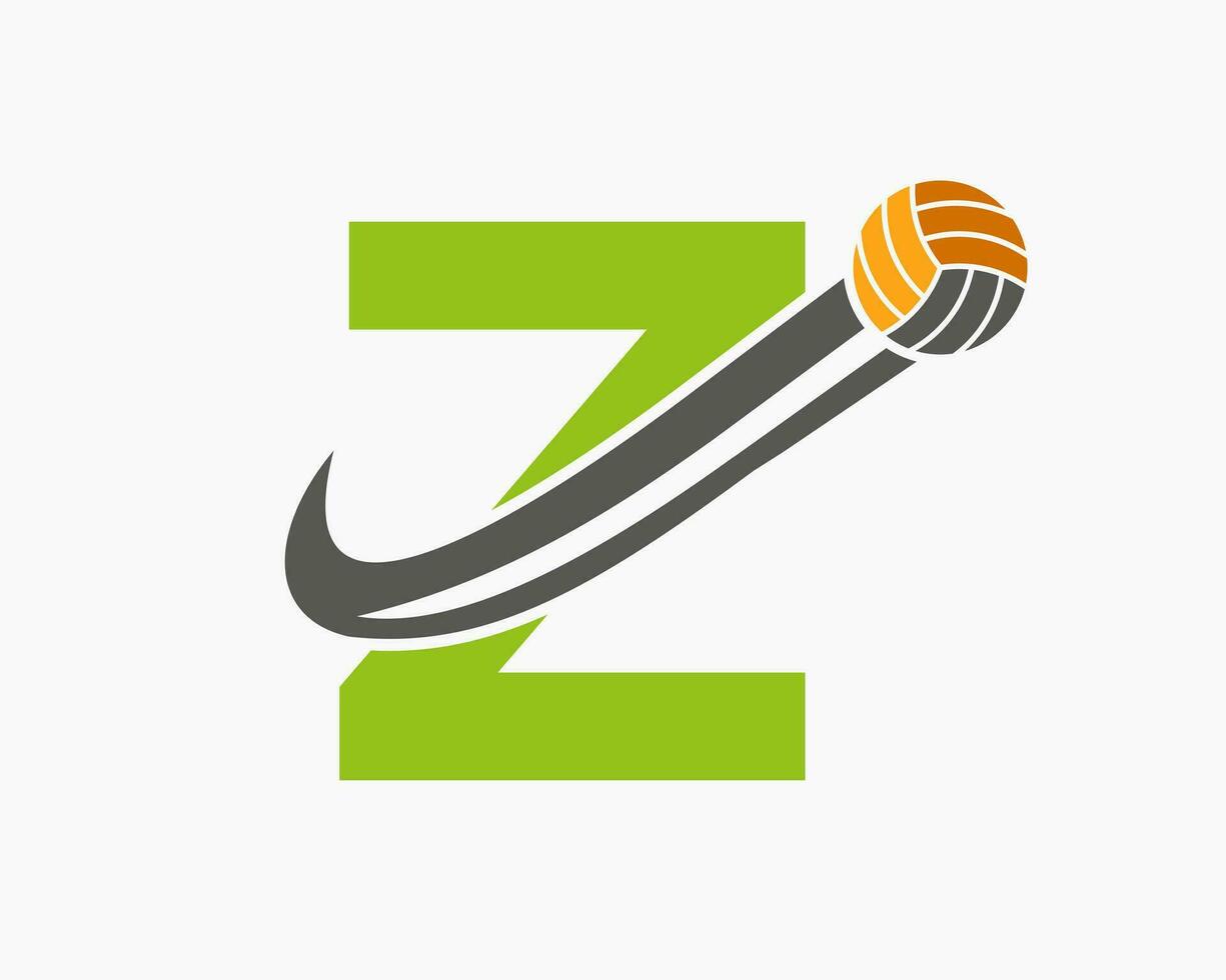 letra z vóleibol logo concepto con Moviente voleo pelota icono. vóleibol Deportes logotipo modelo vector