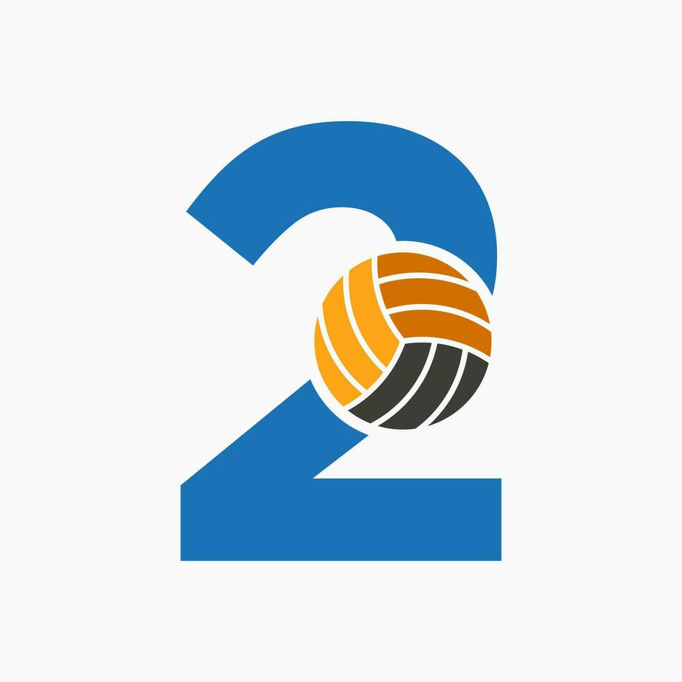 Letter 2 Volleyball Logo Concept With Moving Volley Ball Icon. Volleyball Sports Logotype Template vector