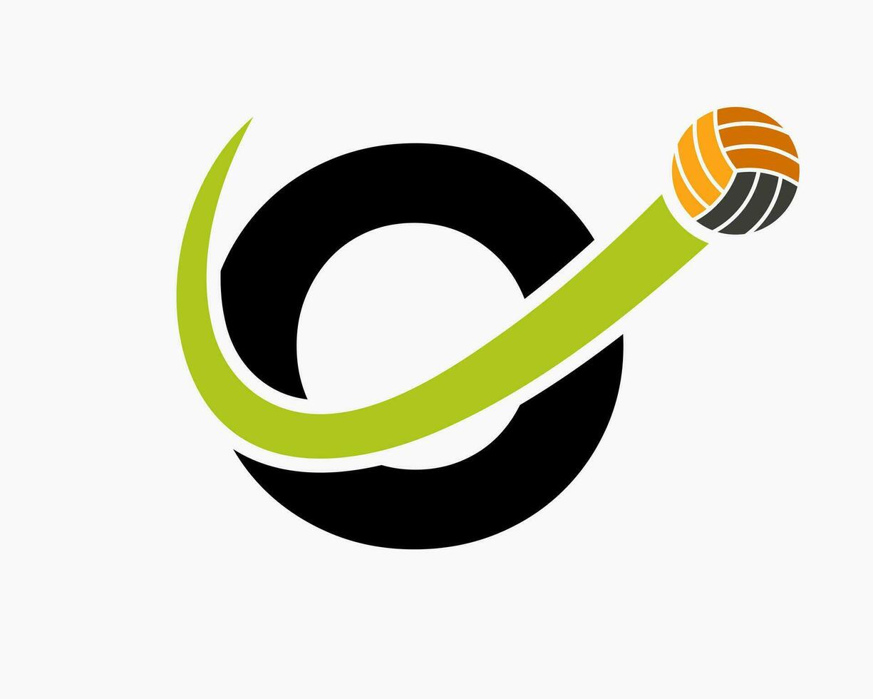 letra o vóleibol logo concepto con Moviente voleo pelota icono. vóleibol Deportes logotipo modelo vector