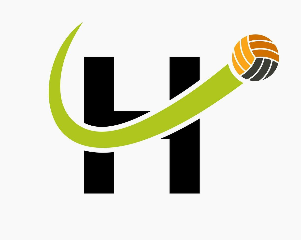 letra h vóleibol logo concepto con Moviente voleo pelota icono. vóleibol Deportes logotipo modelo vector