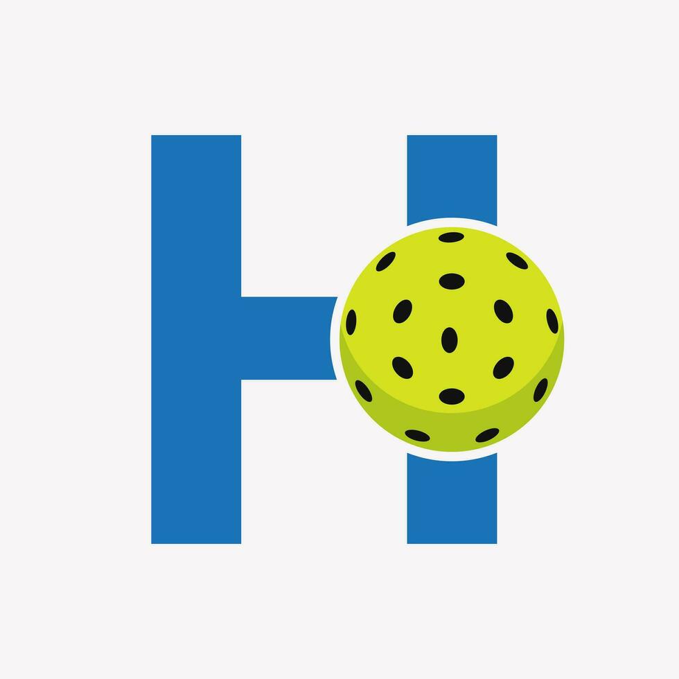 Pickleball Logo On Letter H Vector Template. Pickle Ball Logotype