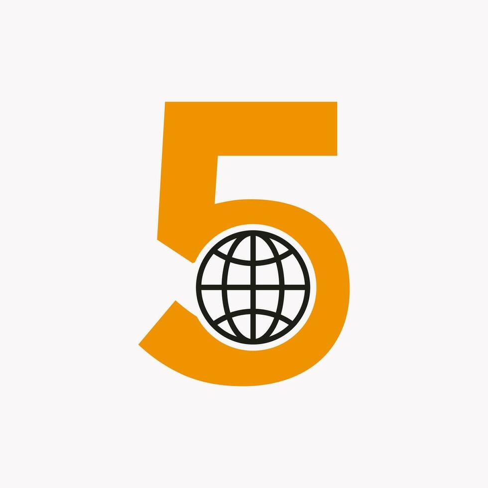 Letter 5 Global Logo Design. World Logotype Symbol Vector Template