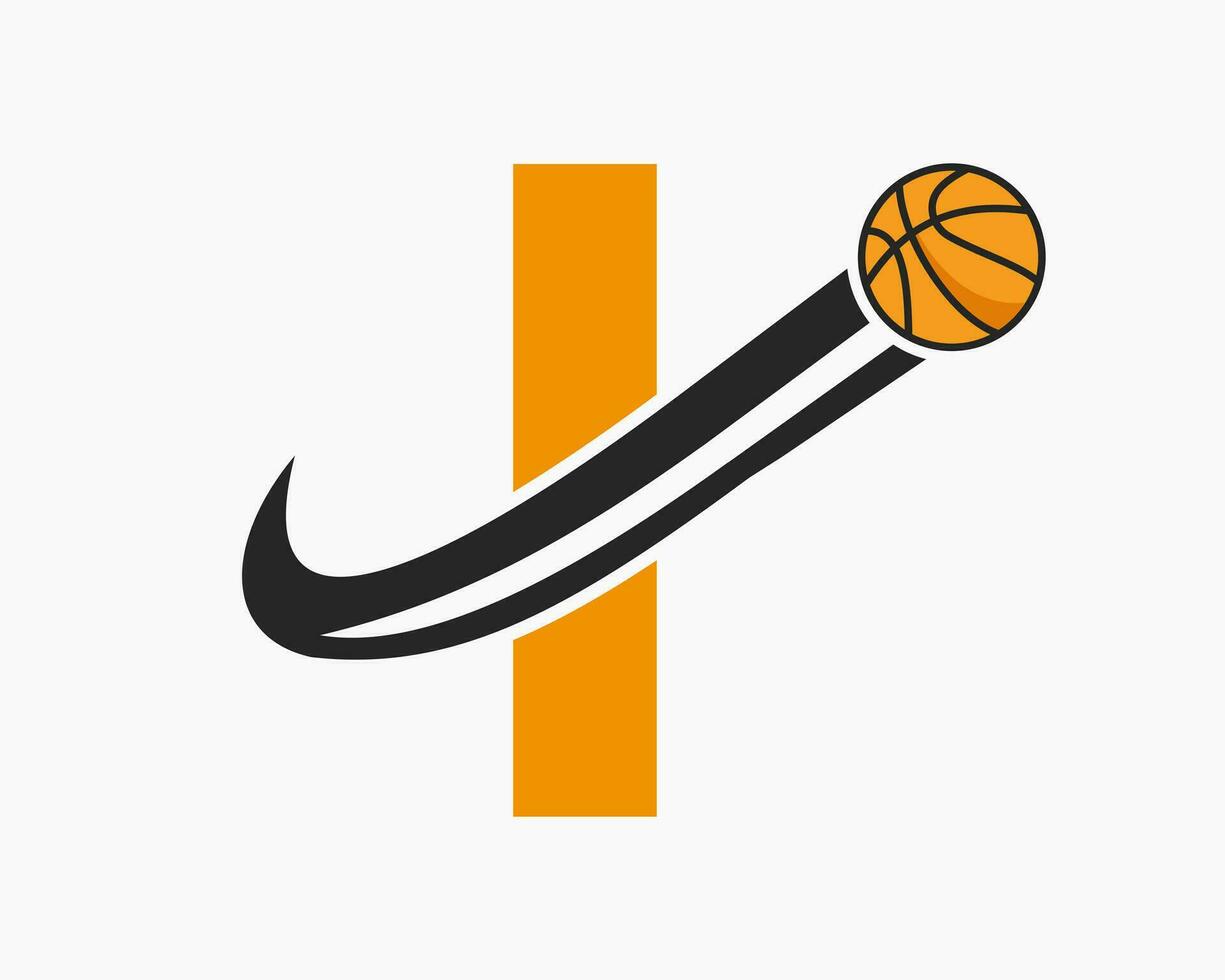 Initial Letter I Basketball Logo Concept With Moving Basketball Icon. Basket Ball Logotype Symbol vector
