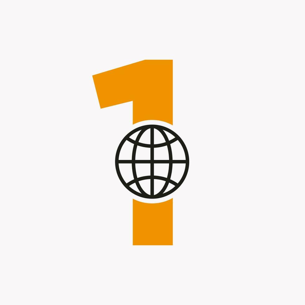 Letter 1 Global Logo Design. World Logotype Symbol Vector Template