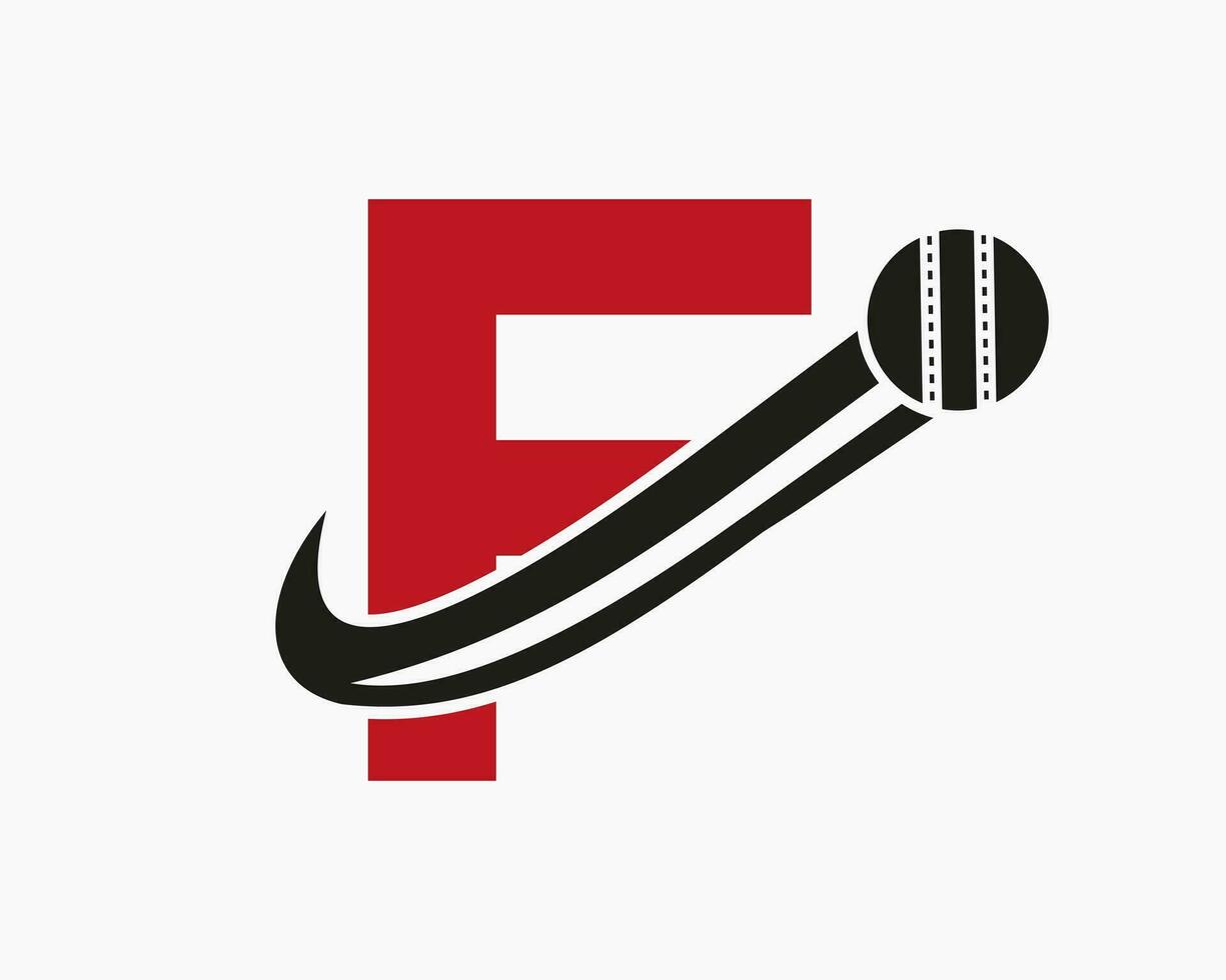 Initial Letter F Cricket Logo Concept With Moving Ball Icon For Cricket Club Symbol. Cricketer Sign vector