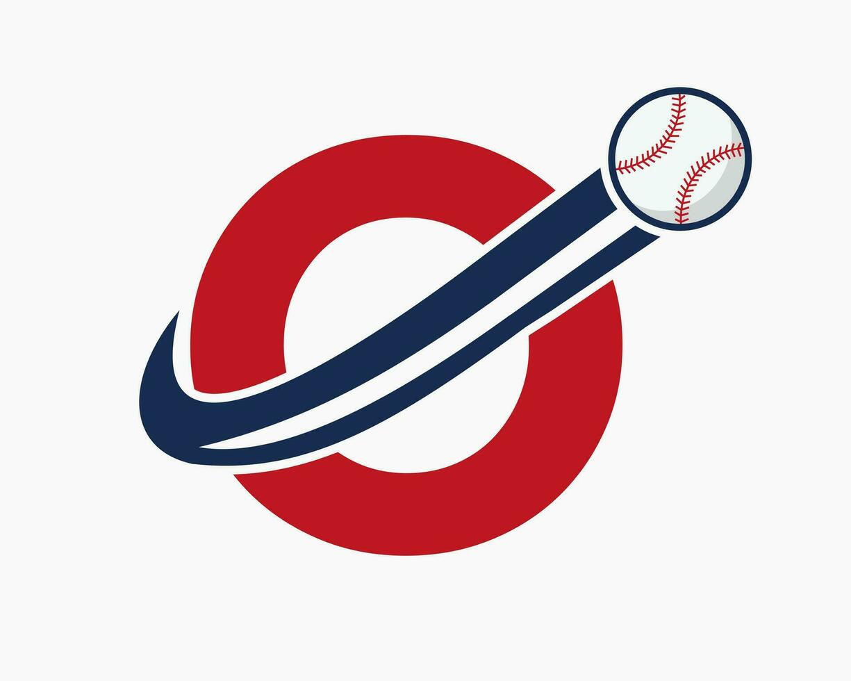 letra inicial o concepto de logotipo de béisbol con plantilla de vector de icono de béisbol en movimiento