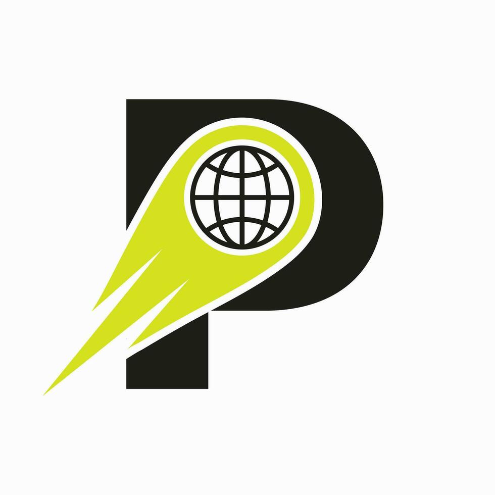 Letter P Logo Concept With Global World Icon Vector Template