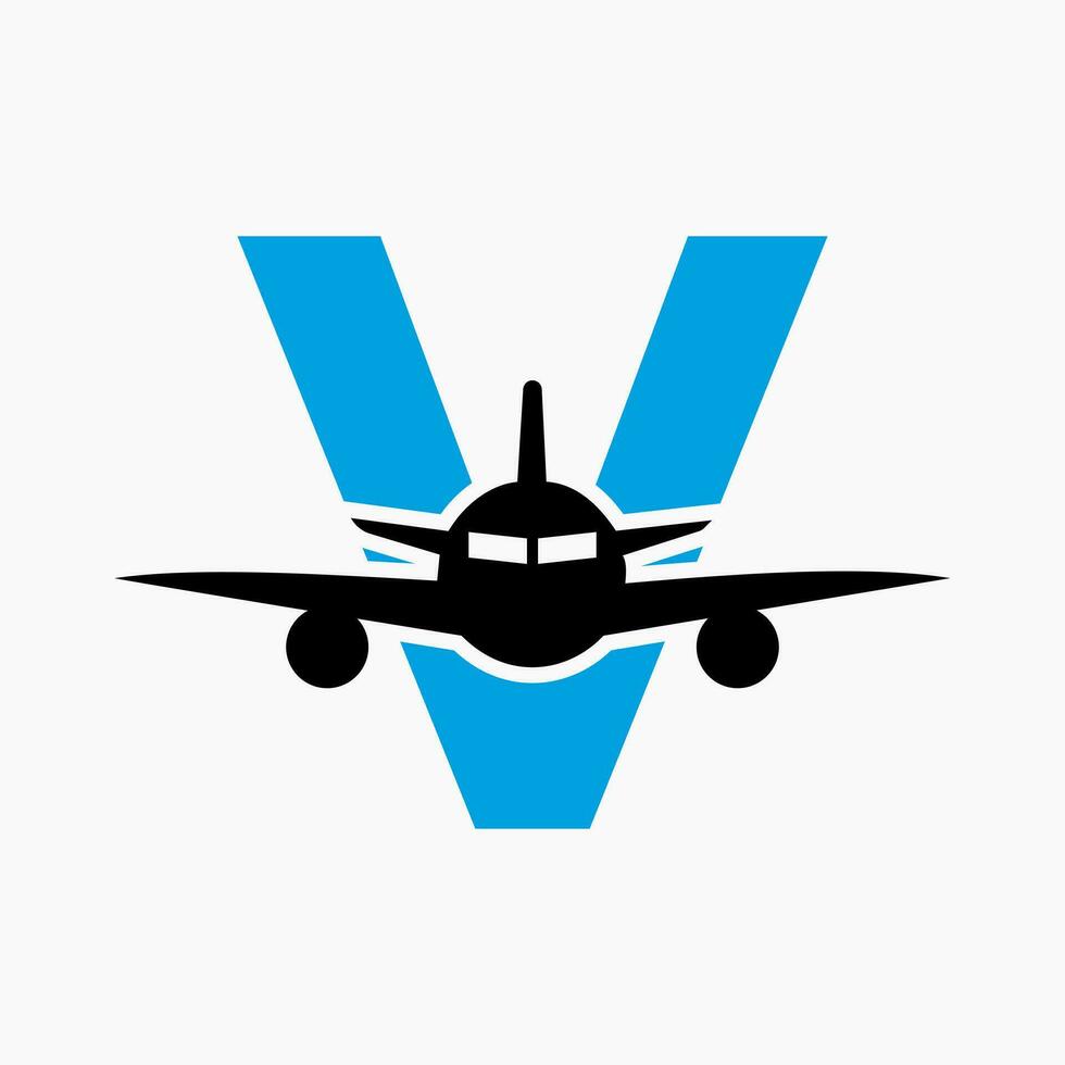 Initial Letter V Travel Logo Concept With Flying Air Plane Symbol vector