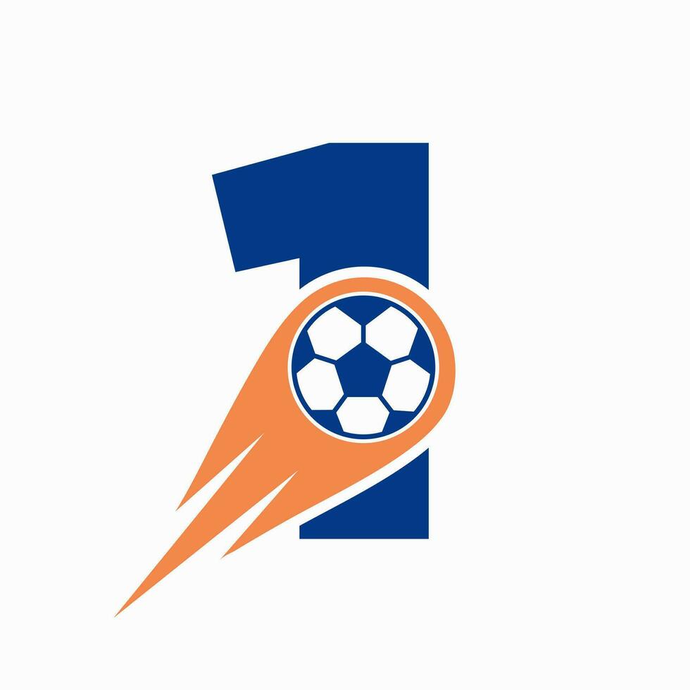 Letter 1 Football Logo Concept With Moving Football Icon. Soccer Logo Template vector