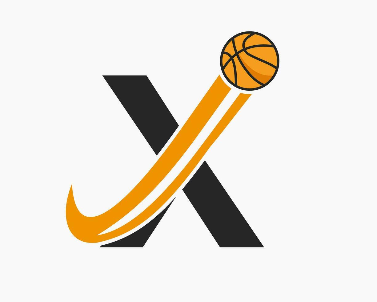 Initial Letter X Basketball Logo Concept With Moving Basketball Icon. Basket Ball Logotype Symbol vector