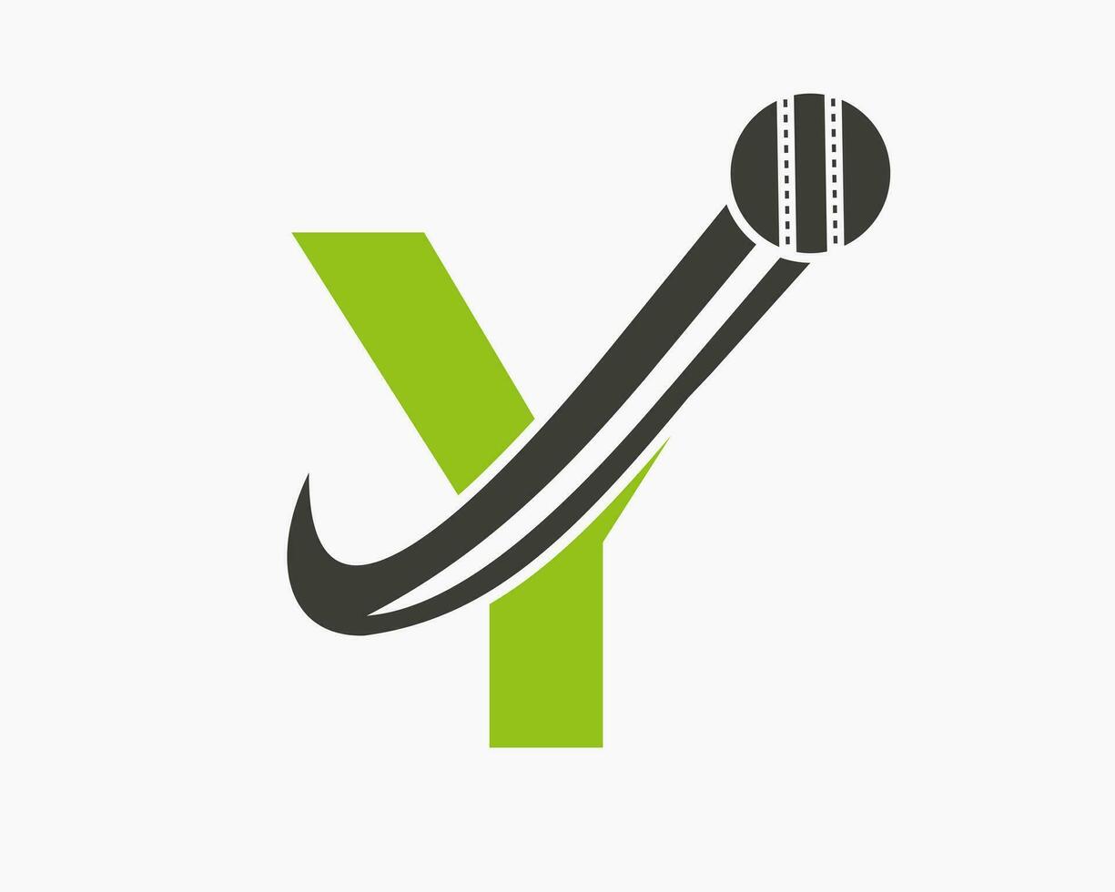 Initial Letter Y Cricket Logo Concept With Moving Ball Icon For Cricket Club Symbol. Cricketer Sign vector