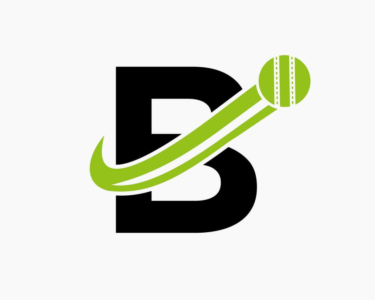 Initial Letter B Cricket Logo Concept With Moving Ball Icon For Cricket Club Symbol. Cricketer Sign vector