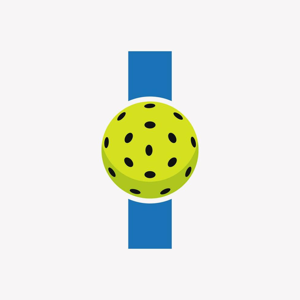 Pickleball Logo On Letter I Vector Template. Pickle Ball Logotype