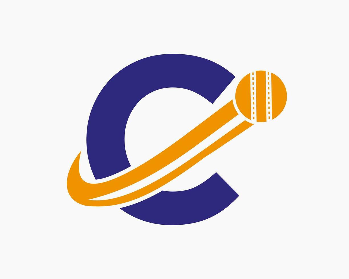Initial Letter C Cricket Logo Concept With Moving Ball Icon For Cricket Club Symbol. Cricketer Sign vector