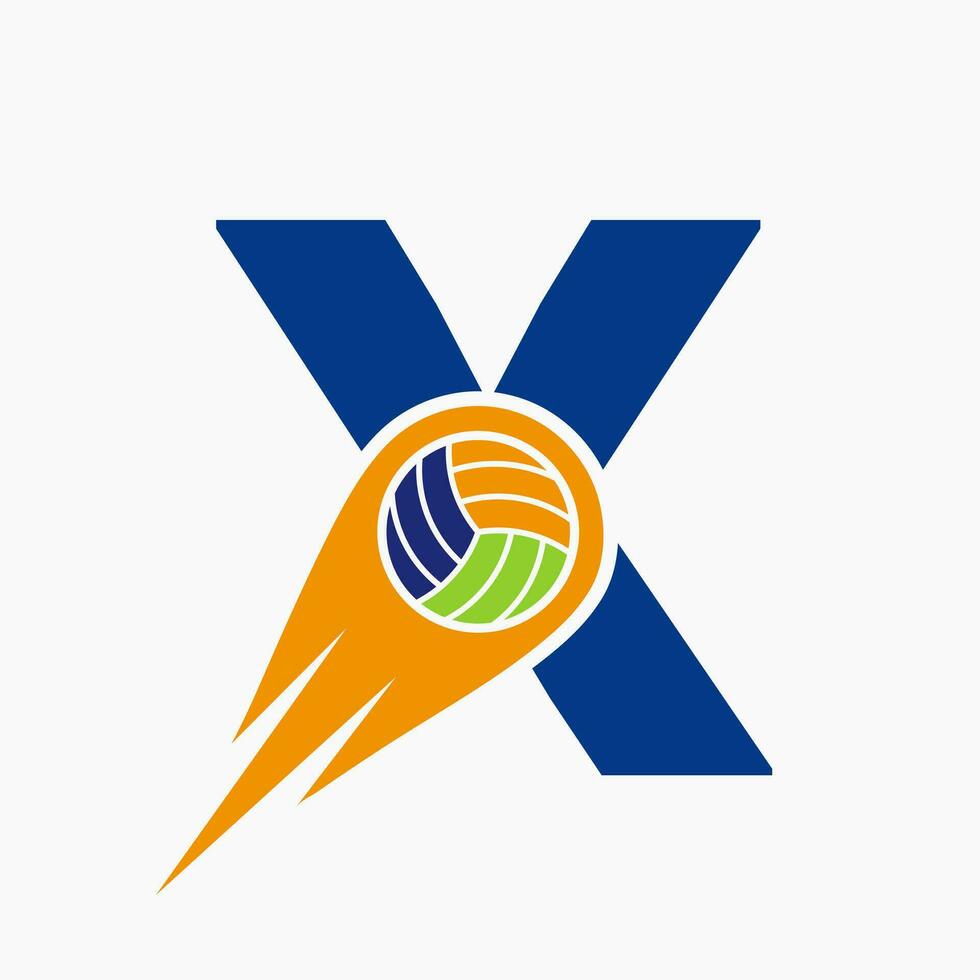 letra X vóleibol logo concepto con Moviente voleo pelota icono. vóleibol Deportes logotipo modelo vector