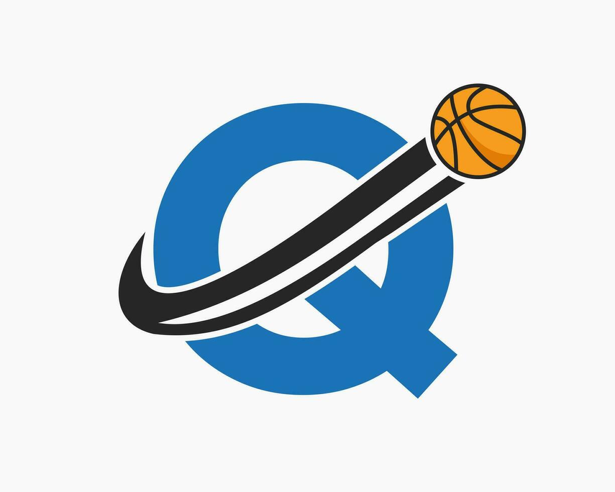 Initial Letter Q Basketball Logo Concept With Moving Basketball Icon. Basket Ball Logotype Symbol vector