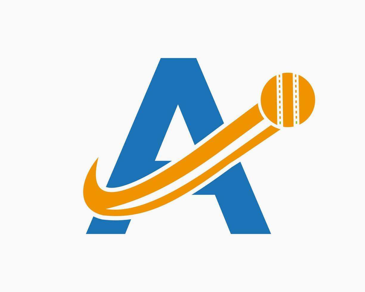 Initial Letter A Cricket Logo Concept With Moving Ball Icon For Cricket Club Symbol. Cricketer Sign vector