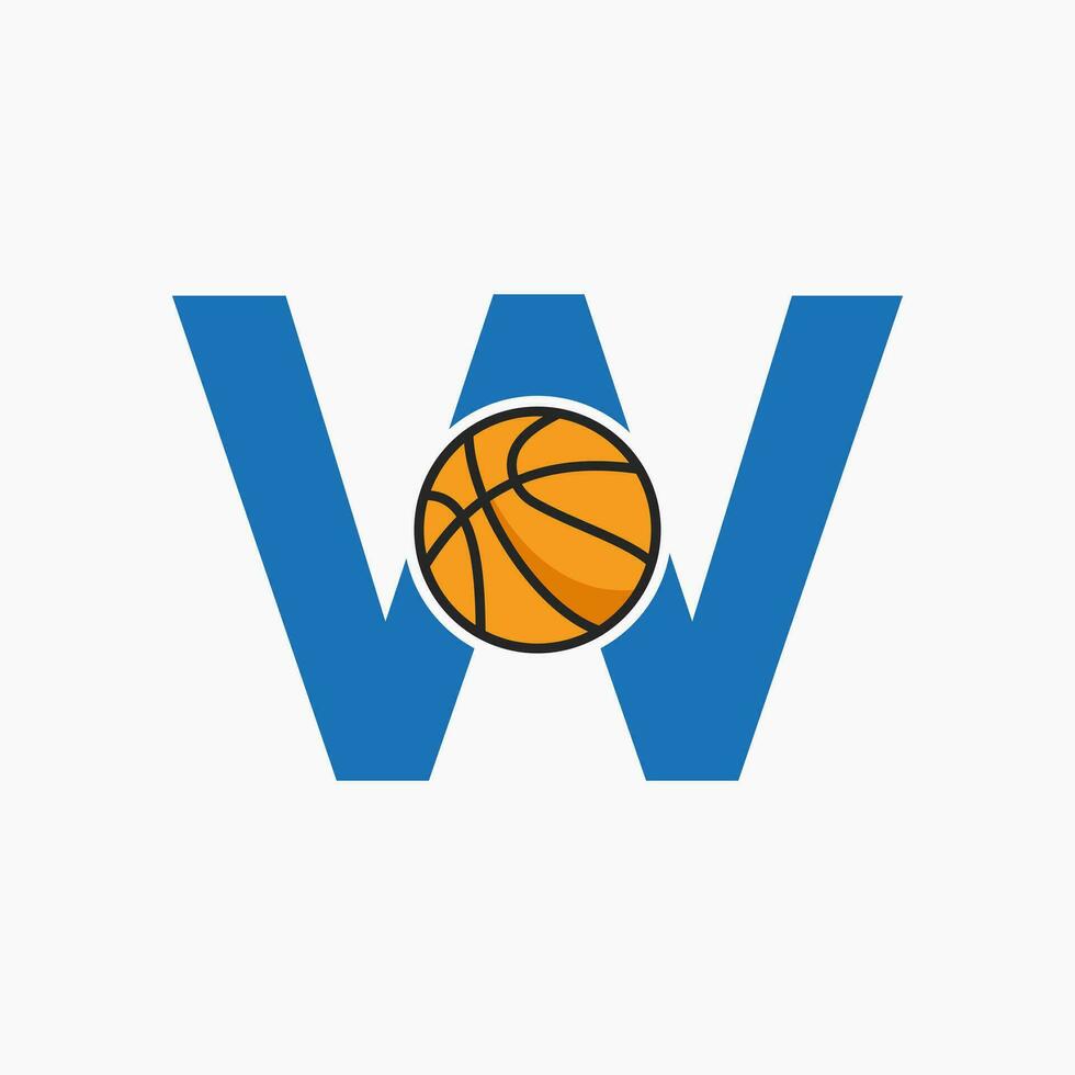 Basketball Logo On Letter W Concept. Basket Club Symbol Vector Template