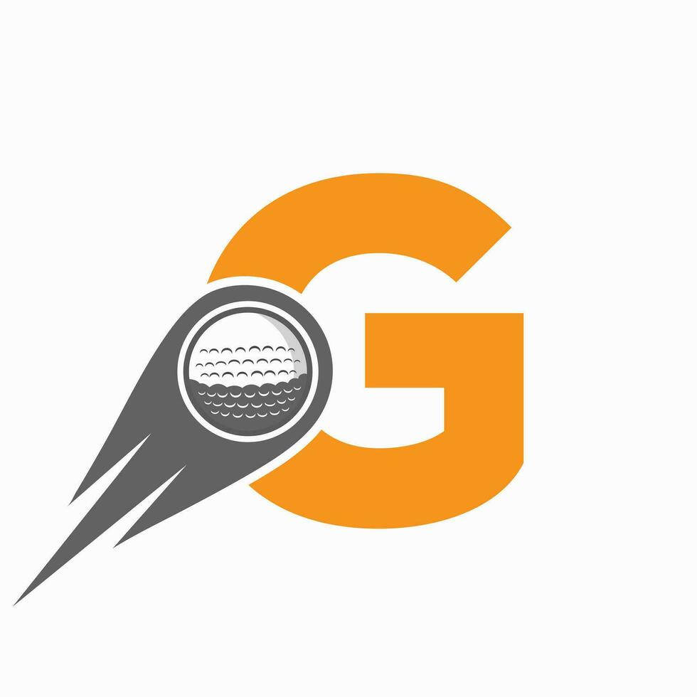 concepto de logotipo de golf de letra g con icono de pelota de golf en movimiento. plantilla de vector de símbolo de logotipo de deportes de hockey