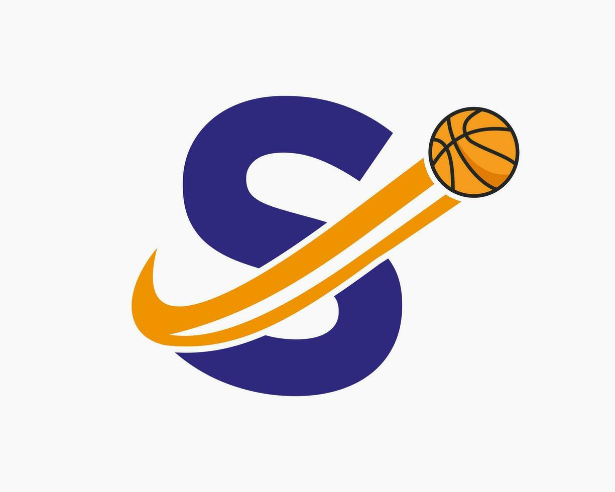 Initial Letter S Basketball Logo Concept With Moving Basketball Icon. Basket Ball Logotype Symbol vector